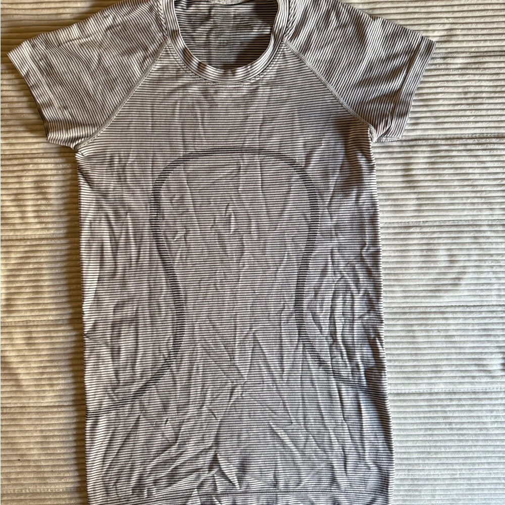 lululemon Swiftly Tech Short Sleeve Black and White Striped Tee 2.0